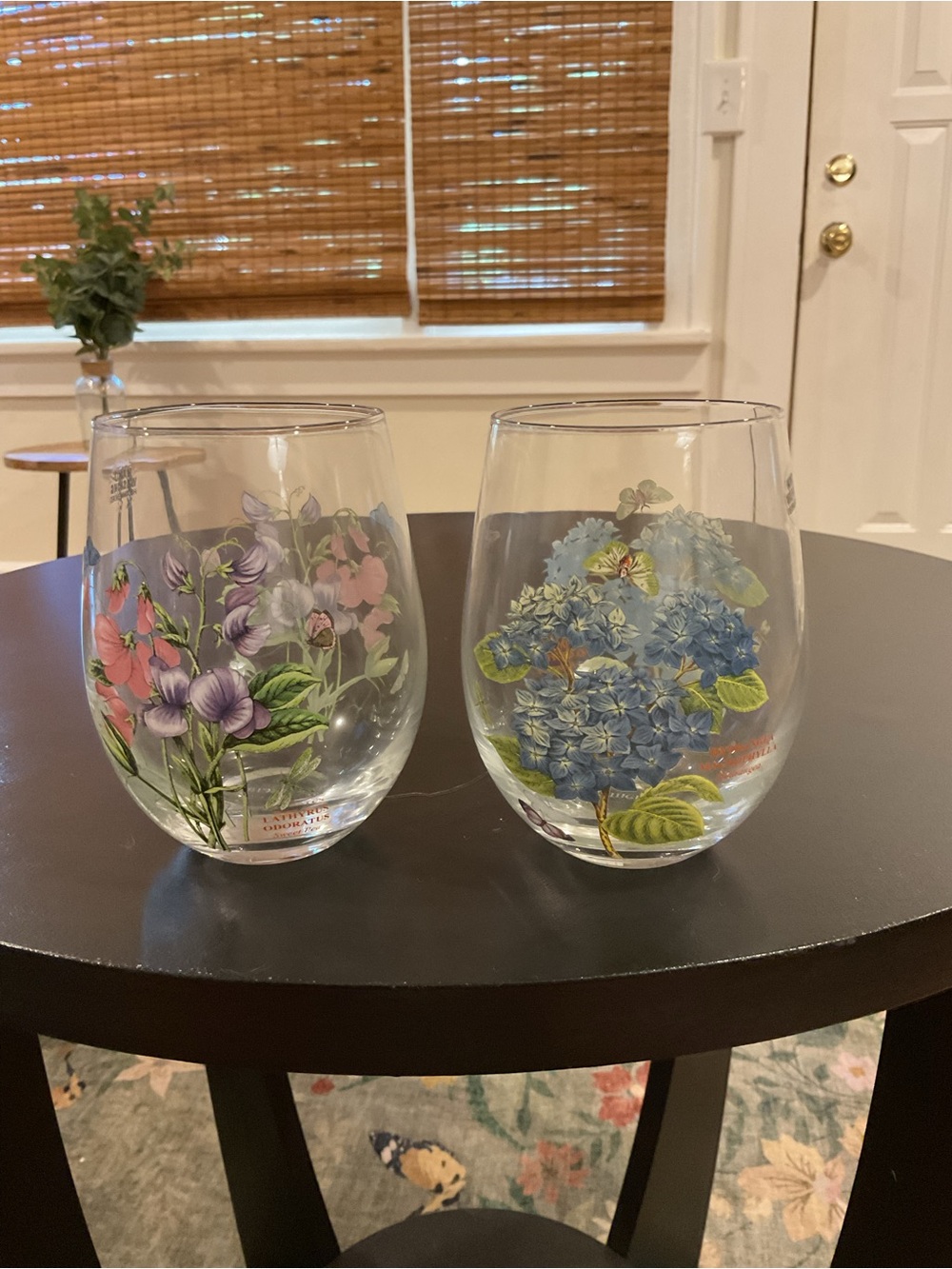 Portmeirion Floral Stemless Wine Glasses - Blue, Purple & Pink Floral Art